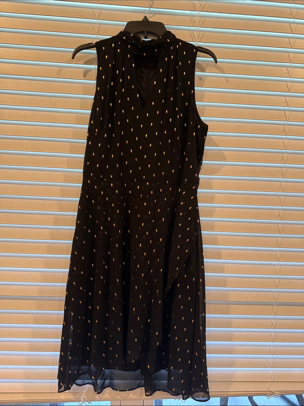 WHIT Black Sleeveless Midi Dress with Gold Dot Detail, fully lined